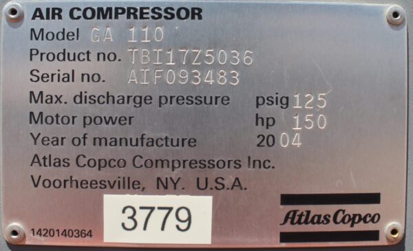 Atlas Copco GA 110 Compressor - Image 2