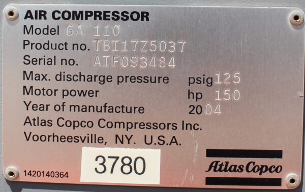 Atlas Copco GA 110  Air Compressor - Image 2