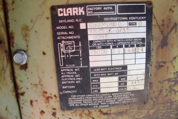 Clark C500YS250D Forklift - Image 8