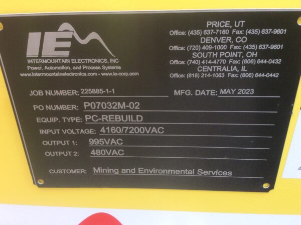 Intermountain Electronics - 900 P/C  imput 4160v output 995/480 - Image 4